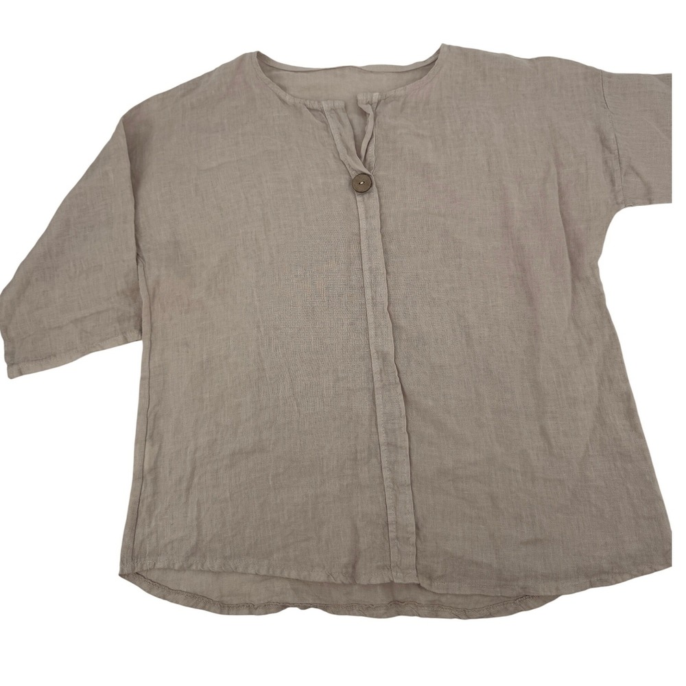 Pronto Moda Perla Linen Blouse Womens 3 M/L Oatmeal‎ Made in Italy Lagenlook